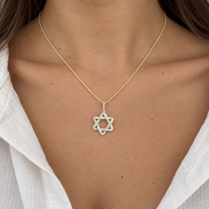 14K Yellow Gold Pavé Diamond Interlocking Star of David Necklace