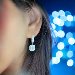 Halo Fusion Round and Baguette Diamond Dangle Earrings