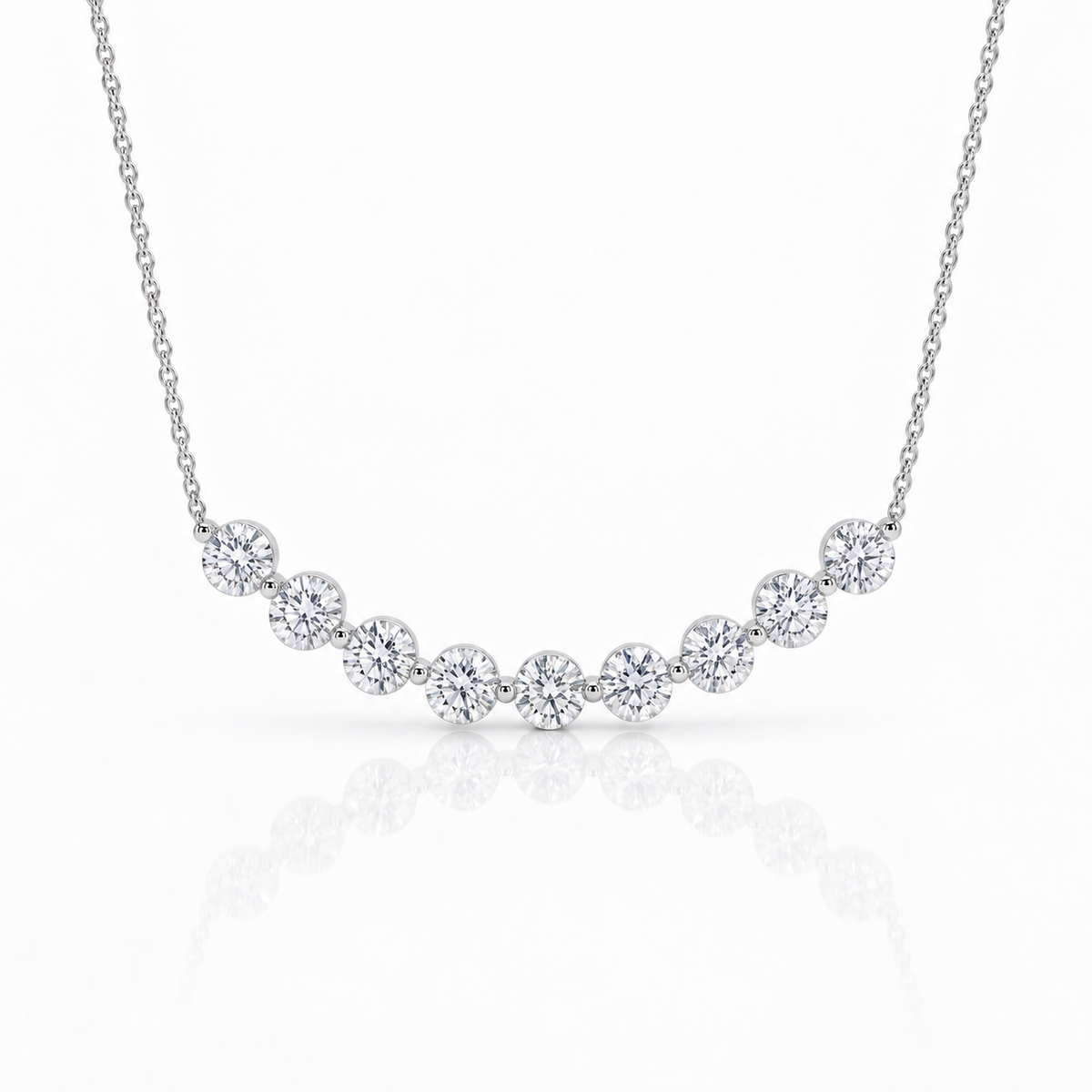 18K White Gold 2.32ctw Natural Diamond Curved Bar Necklace (0.26ct Each)
