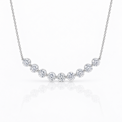 18K White Gold 2.32ctw Natural Diamond Curved Bar Necklace (0.26ct Each)