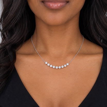 18K White Gold 2.32ctw Natural Diamond Curved Bar Necklace (0.26ct Each)