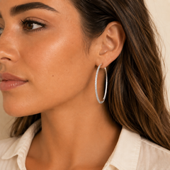 2-Inch Natural Diamond Inside-Out Hoop Earrings in Solid 18K White Gold