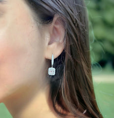 Halo Fusion Round and Baguette Diamond Dangle Earrings