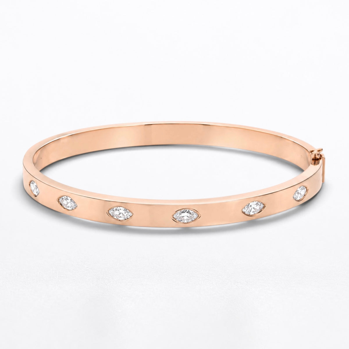 18K Gold Marquise Diamond Flush-Set Hinge Bangle (1.21 ct TW)