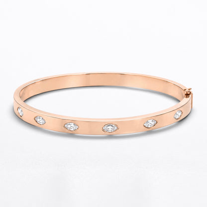 18K Gold Marquise Diamond Flush-Set Hinge Bangle (1.21 ct TW)