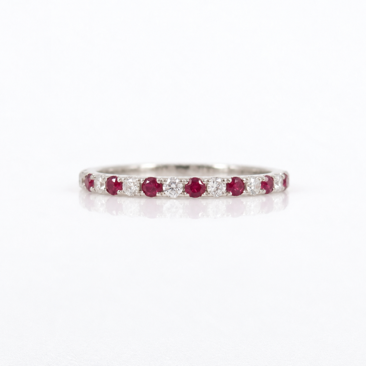 Natural Ruby & Diamond Eternity Band in 18K Gold – 1.6mm