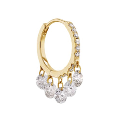 12mm Natural Diamond Floating Dangle Huggie Earrings | Solid 18K Gold