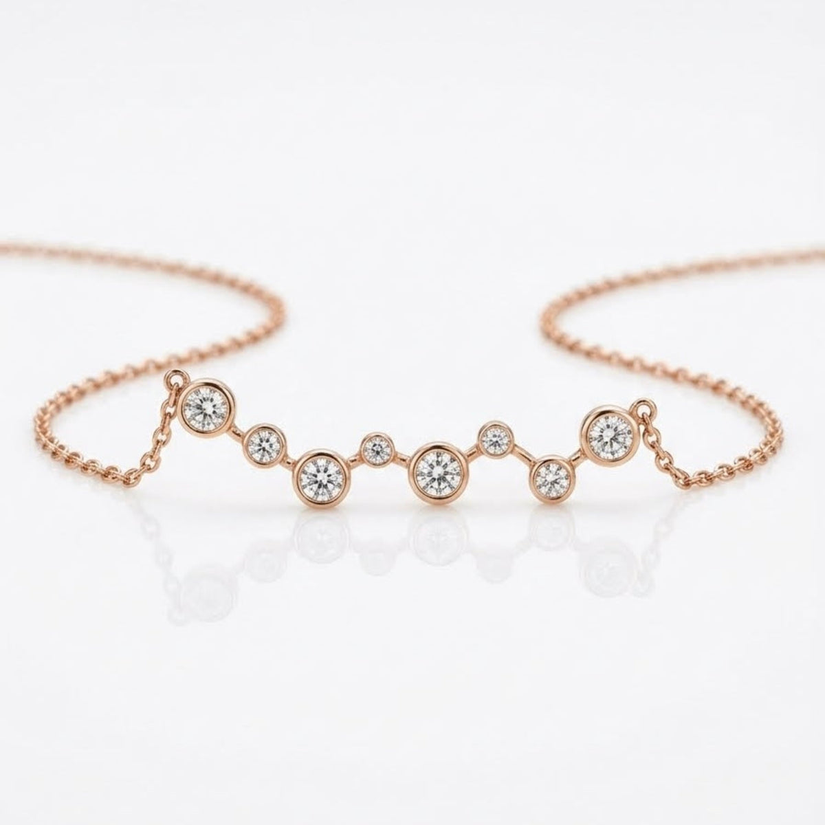 14K Rose Gold Graduated Bezel-Set Natural Diamond Necklace – 0.40 CTW