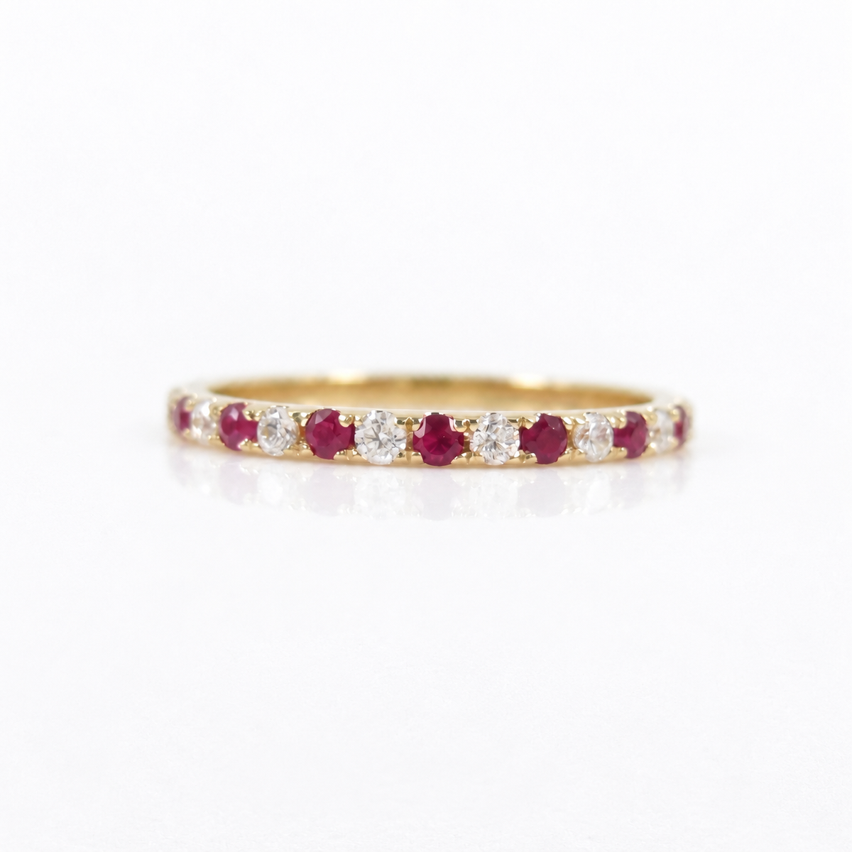 Natural Ruby & Diamond Eternity Band in 18K Gold – 1.6mm