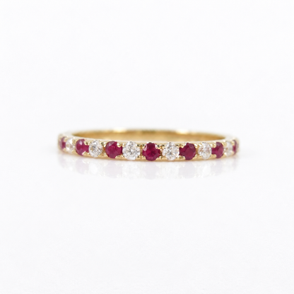 Natural Ruby & Diamond Eternity Band in 18K Gold – 1.6mm