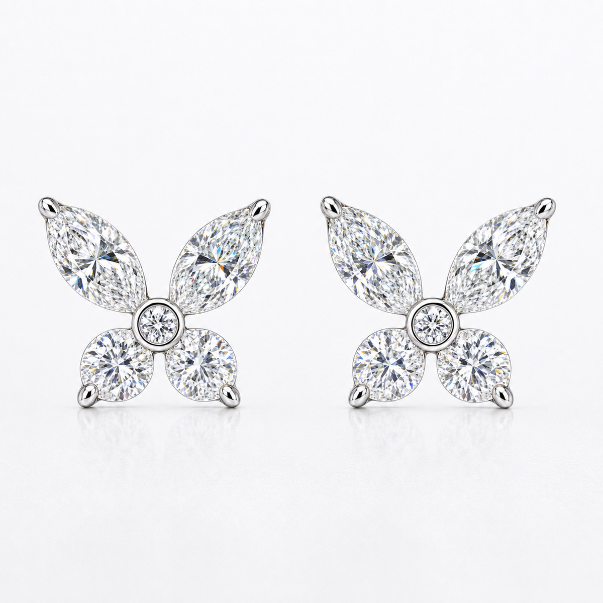 18K White Gold Diamond Butterfly Stud Earrings