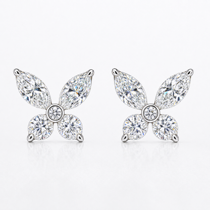 18K White Gold Diamond Butterfly Stud Earrings