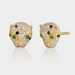 14K Gold Pavé Diamond Panther Stud Earrings