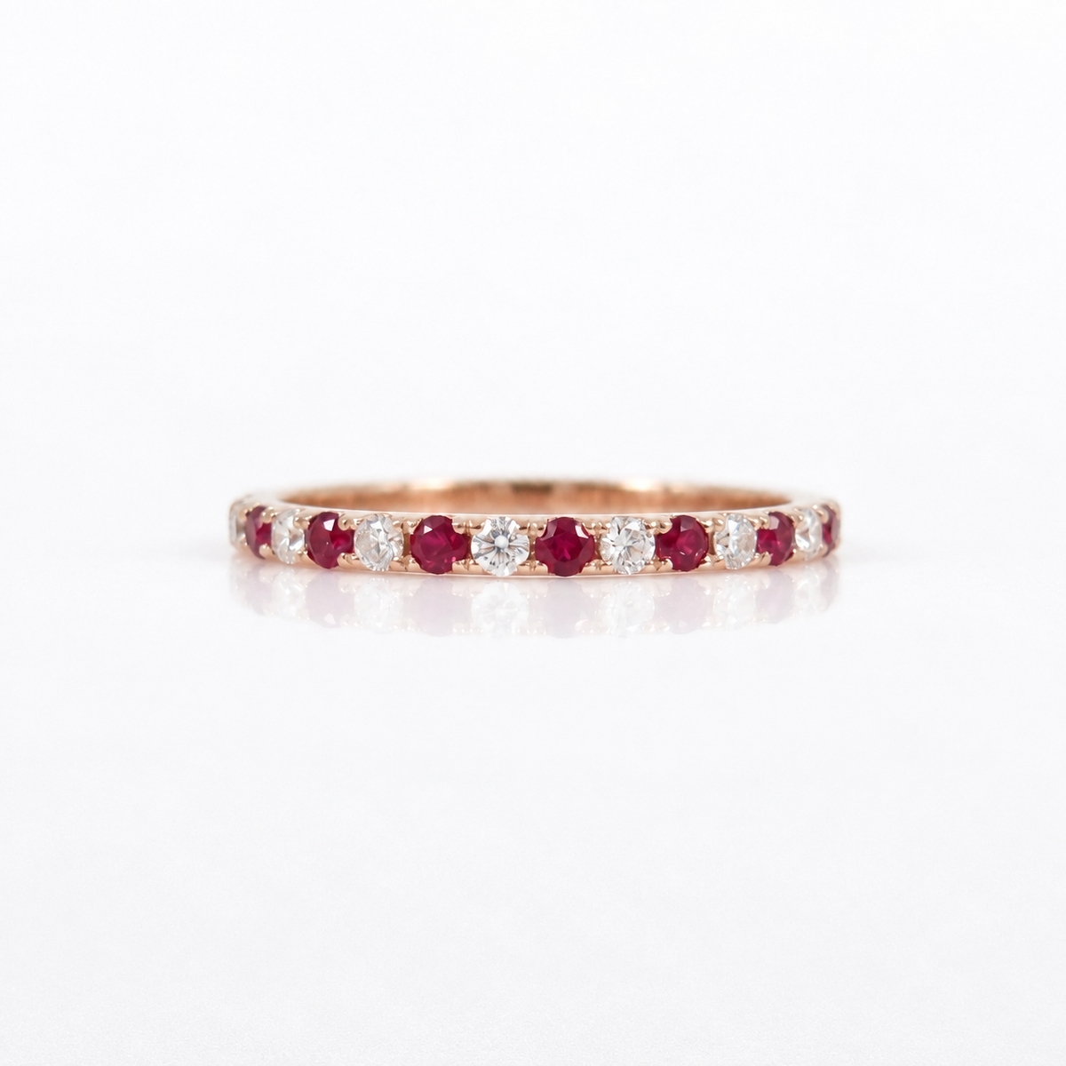 Natural Ruby & Diamond Eternity Band in 18K Gold – 1.6mm