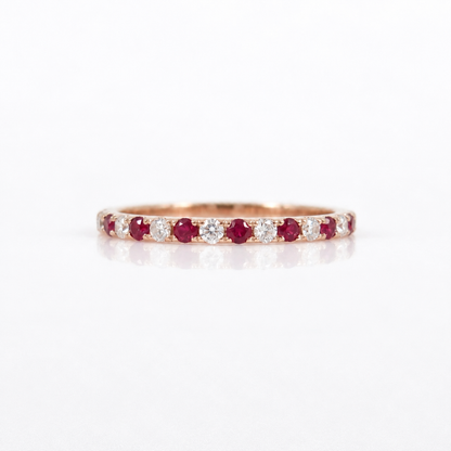 Natural Ruby & Diamond Eternity Band in 18K Gold – 1.6mm