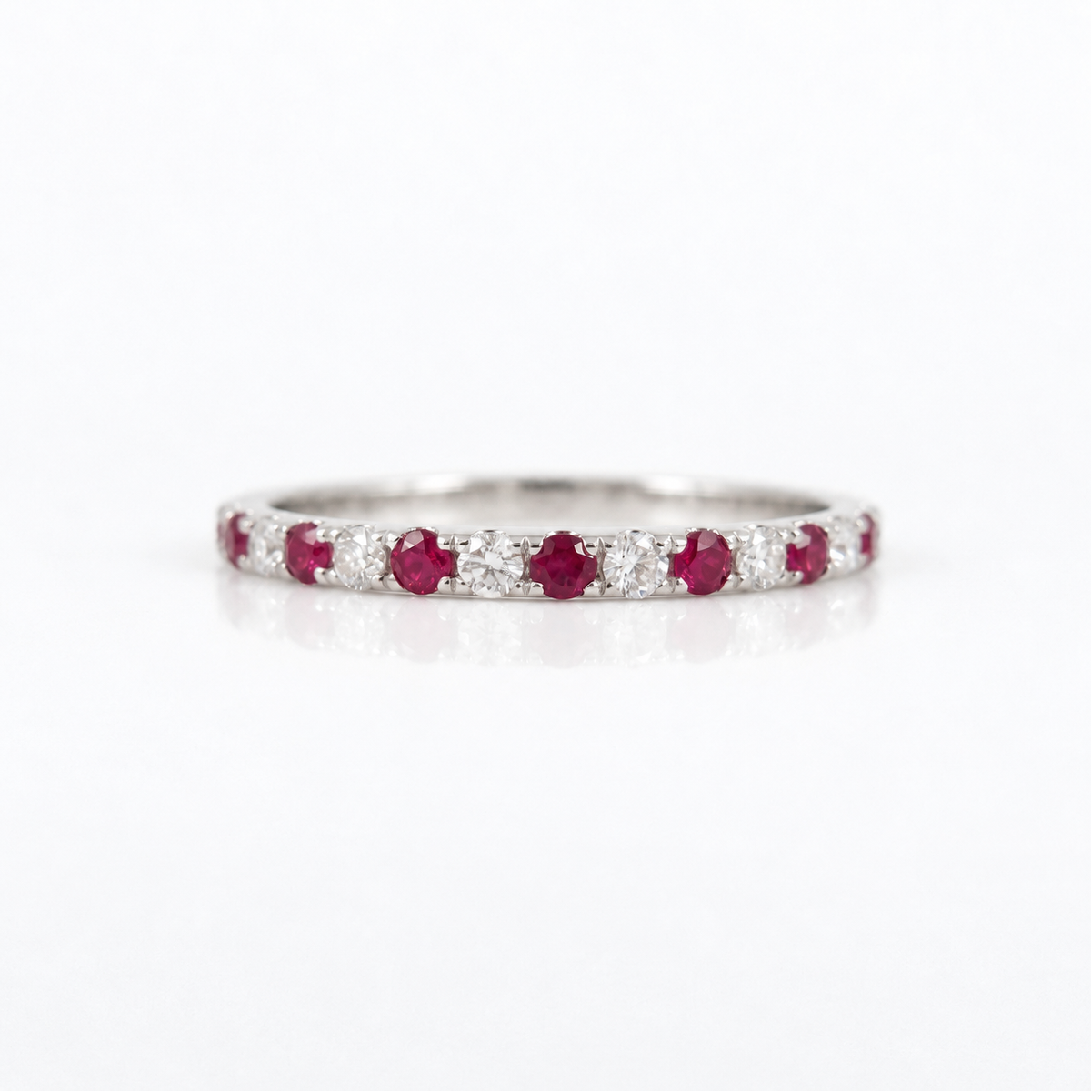 Natural Ruby & Diamond Eternity Band in 18K Gold – 1.6mm