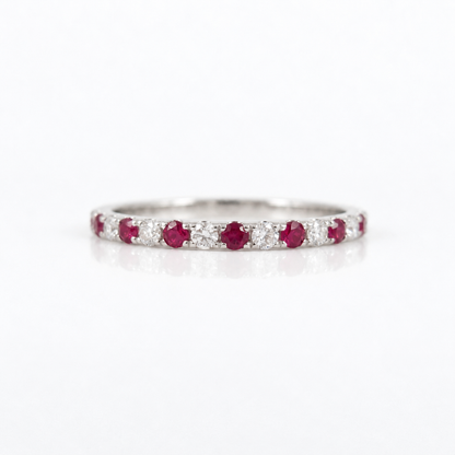 Natural Ruby & Diamond Eternity Band in 18K Gold – 1.6mm