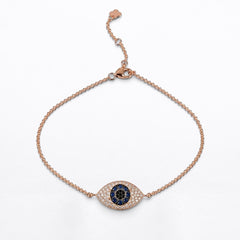 Solid 18K Rose Gold Mini Domed Evil Eye Bracelet