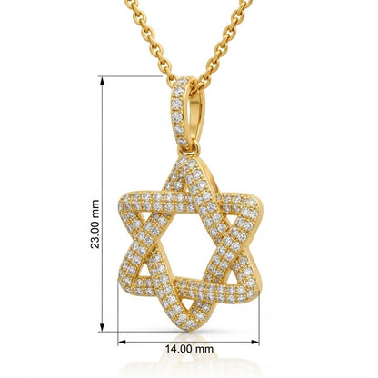 14K Yellow Gold Pavé Diamond Interlocking Star of David Necklace