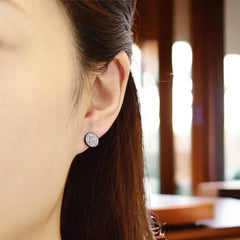 18K Yellow Gold Natural Diamond Pave Disc Stud Earrings - 8mm