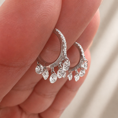 12mm Natural Diamond Floating Dangle Huggie Earrings | Solid 18K Gold