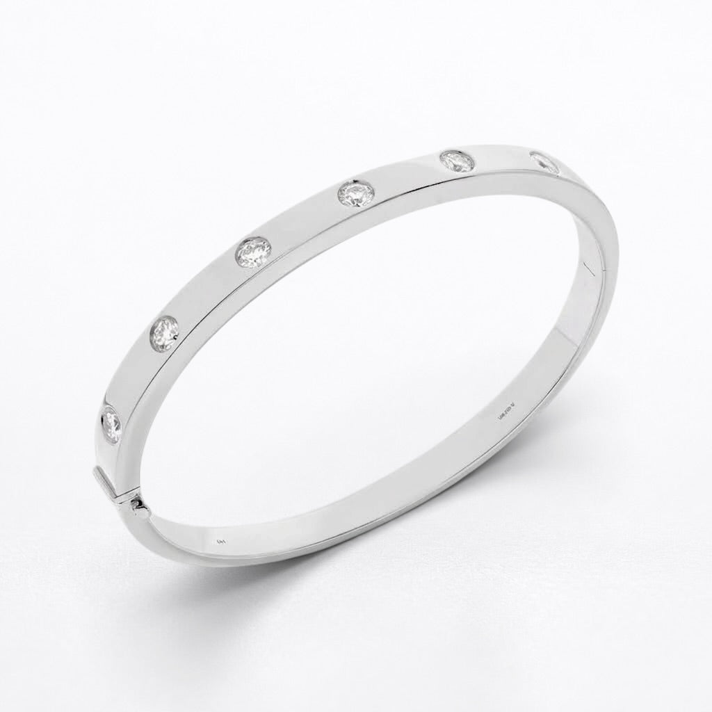 18K Gold Natural Round Brilliant Diamond Flush-Set Hinge Bangle (1.30ct TW)