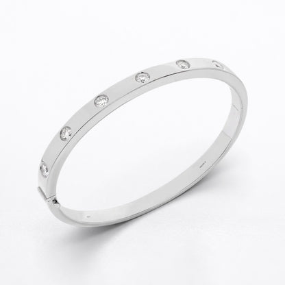 18K Gold Natural Round Brilliant Diamond Flush-Set Hinge Bangle (1.30ct TW)