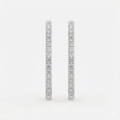 Side view of 1-inch natural diamond inside-out hoop earrings showing diamonds along the outer front and inner back.