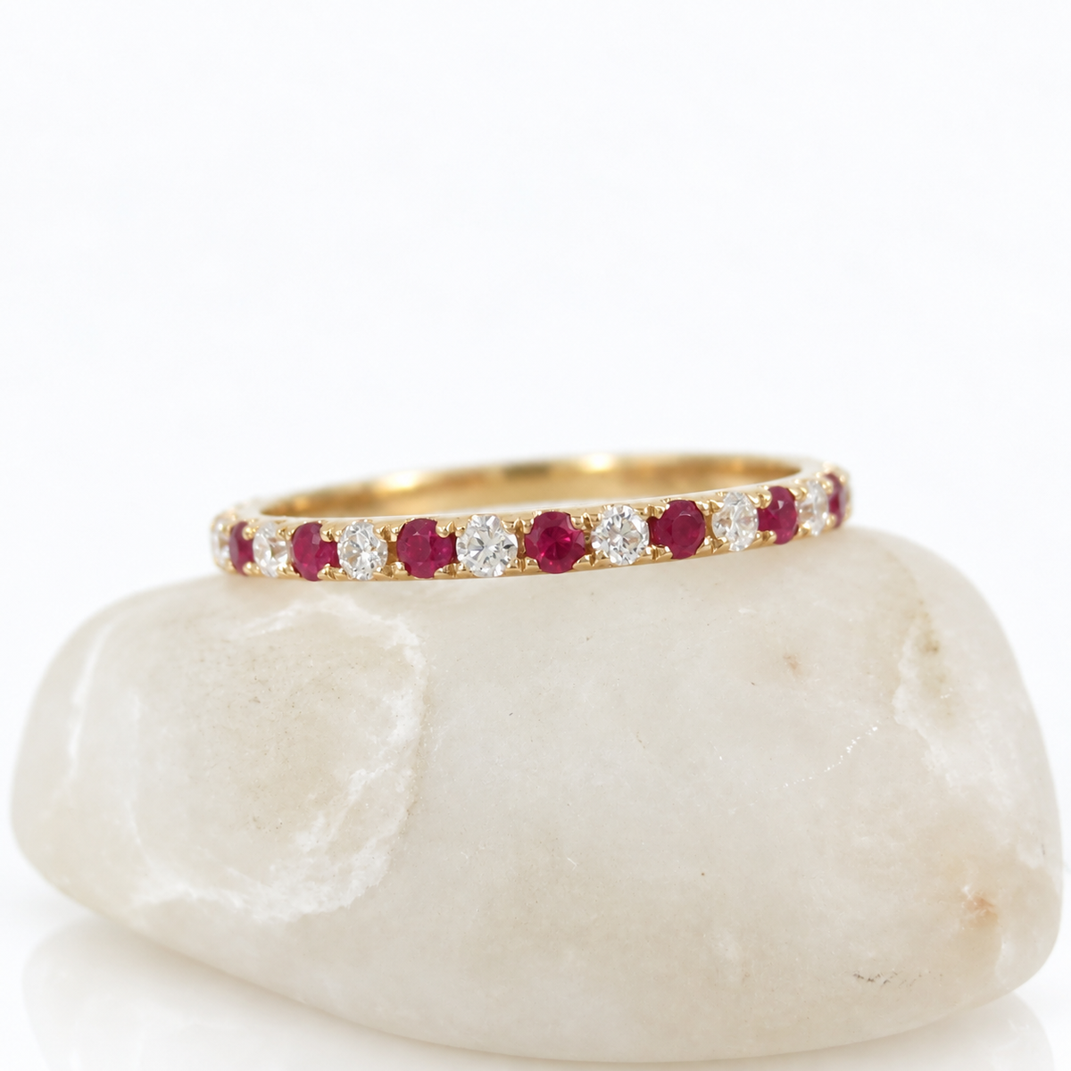 Natural Ruby & Diamond Eternity Band in 18K Gold – 1.6mm