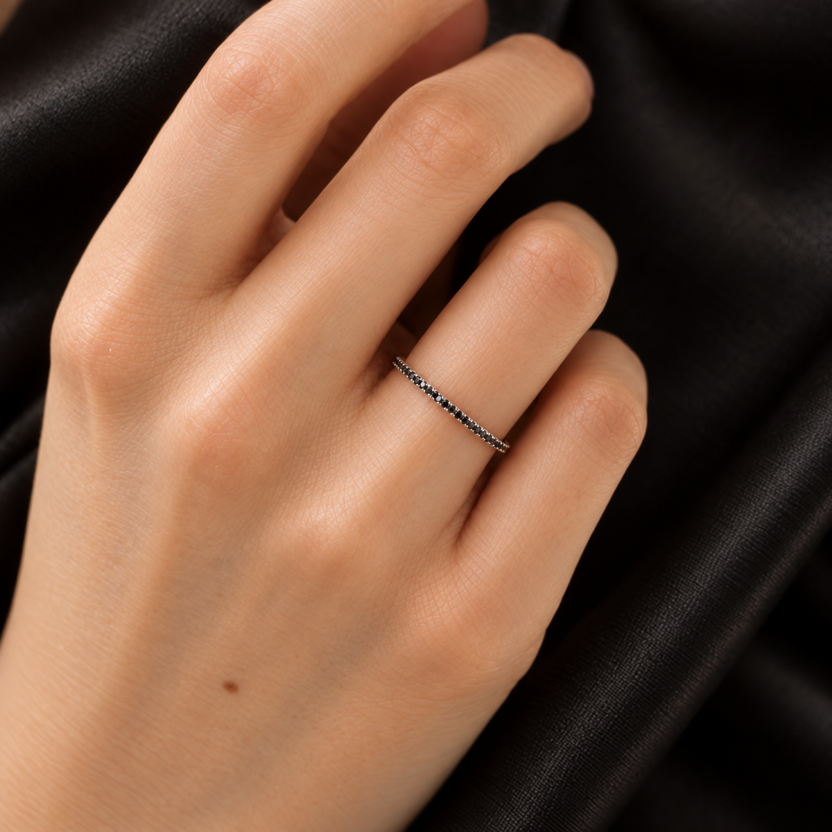18K White Gold Black Diamond Micro-Pavé Full Eternity Band