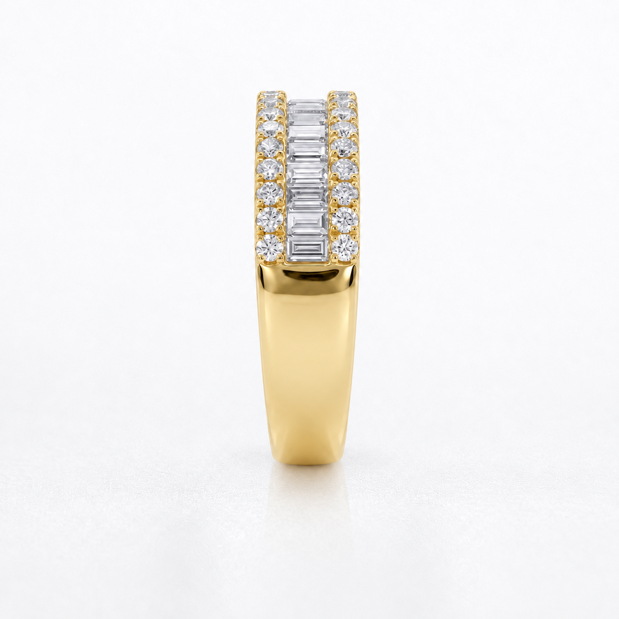 18K Gold Multi-Row Baguette & Round Diamond Statement Band