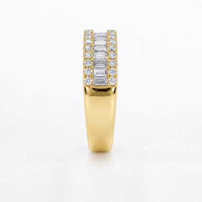 18K Gold Multi-Row Baguette & Round Diamond Statement Band