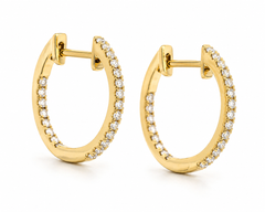 14mm Natural Diamond Inside-Out Huggie Hoop Earrings | Solid 18K Gold