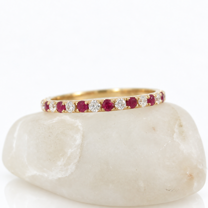 Natural Ruby & Diamond Eternity Band in 18K Gold – 1.6mm