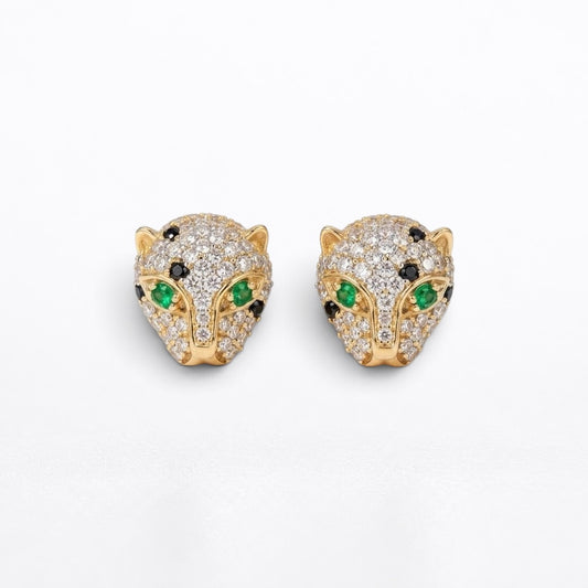 14K Gold Pavé Diamond Panther Stud Earrings