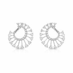 Natural Diamond Sunburst Hoop Earrings | 2.03 CTW | 18K White Gold
