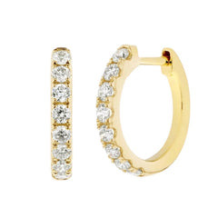 Natural Diamond 12mm Huggie Hoop Earrings | 14K or 18K Solid Gold | G/VS Diamonds
