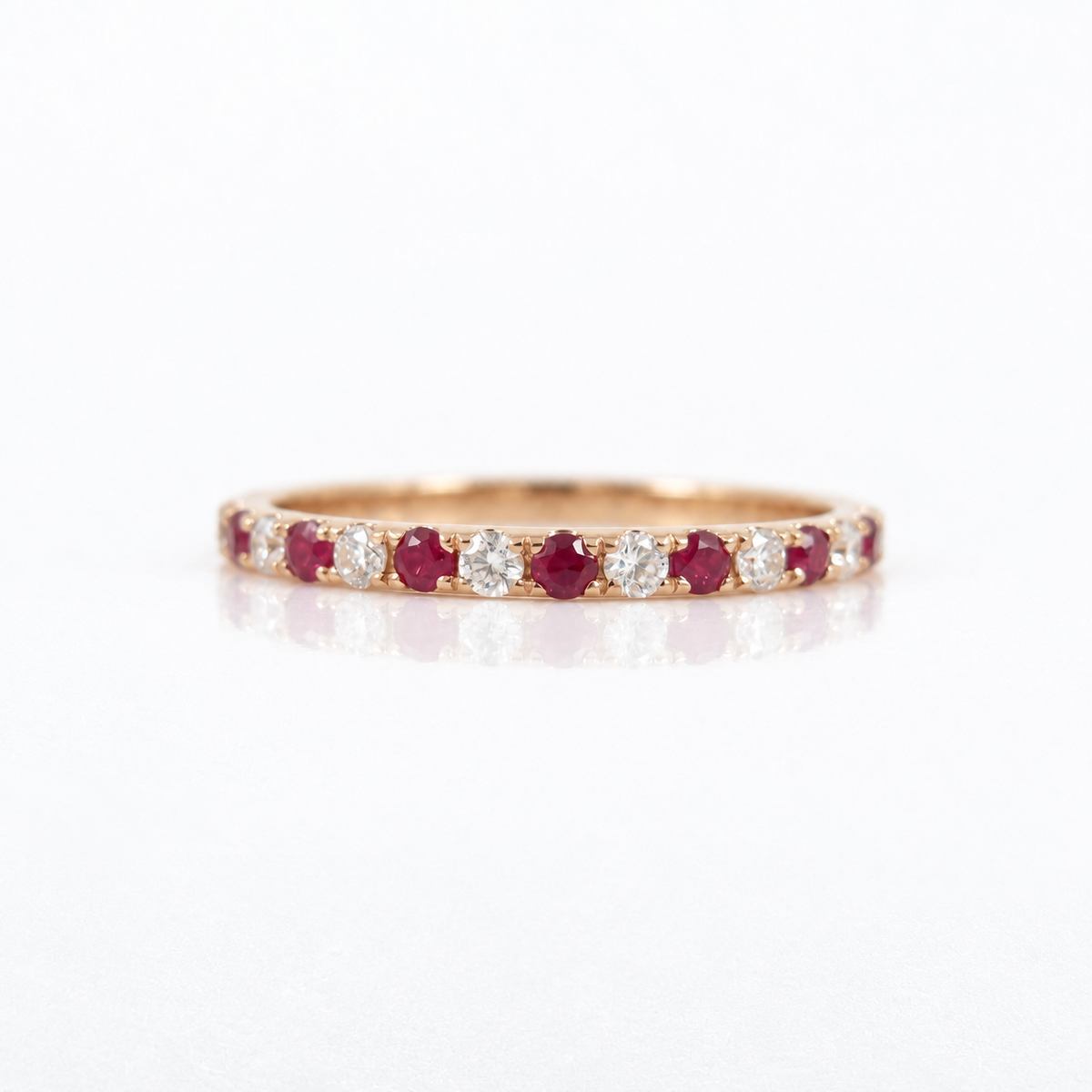 Natural Ruby & Diamond Eternity Band in 18K Gold – 1.6mm