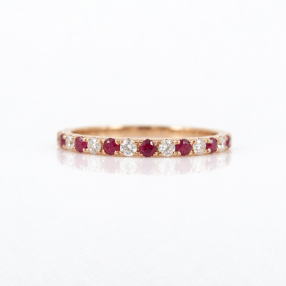 Natural Ruby & Diamond Eternity Band in 18K Gold – 1.6mm