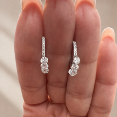 12mm Natural Diamond Floating Dangle Huggie Earrings | Solid 18K Gold