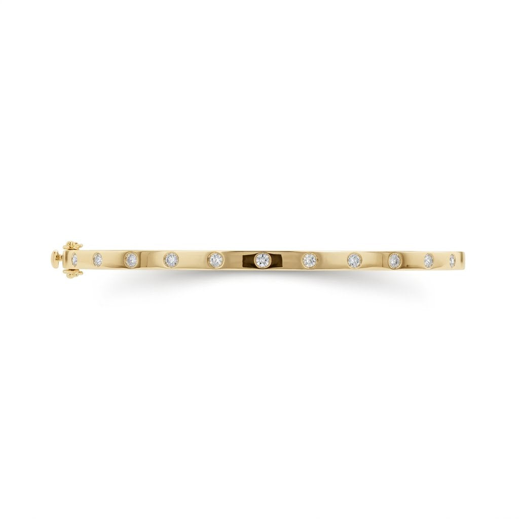 Solid Gold Natural Round Brilliant Diamond Flush-Set Hinge Bangle (3mm)