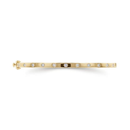 Solid Gold Natural Round Brilliant Diamond Flush-Set Hinge Bangle (3mm)