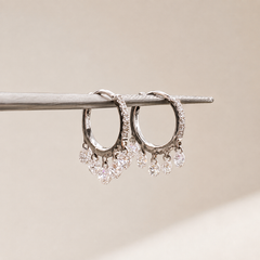 12mm Natural Diamond Floating Dangle Huggie Earrings | Solid 18K Gold