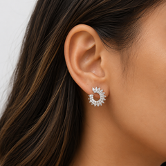 Natural Diamond Sunburst Front-Facing Hoop Earrings in 18K White Gold (2.60 CTW)