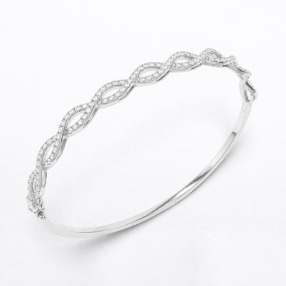 18K White Gold Interlocking Infinity Diamond Bangle Bracelet (Natural Diamonds)