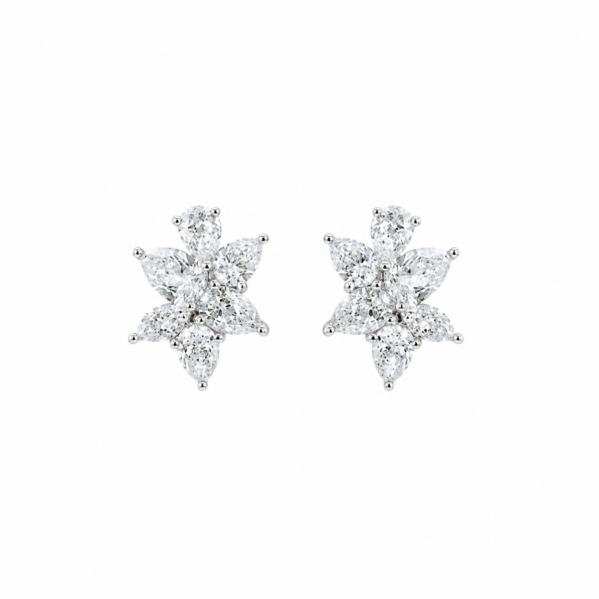 2.31 CTW Natural Pear Diamond Cluster Earrings in 18K White Gold