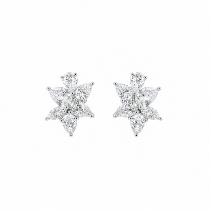 2.31 CTW Natural Pear Diamond Cluster Earrings in 18K White Gold