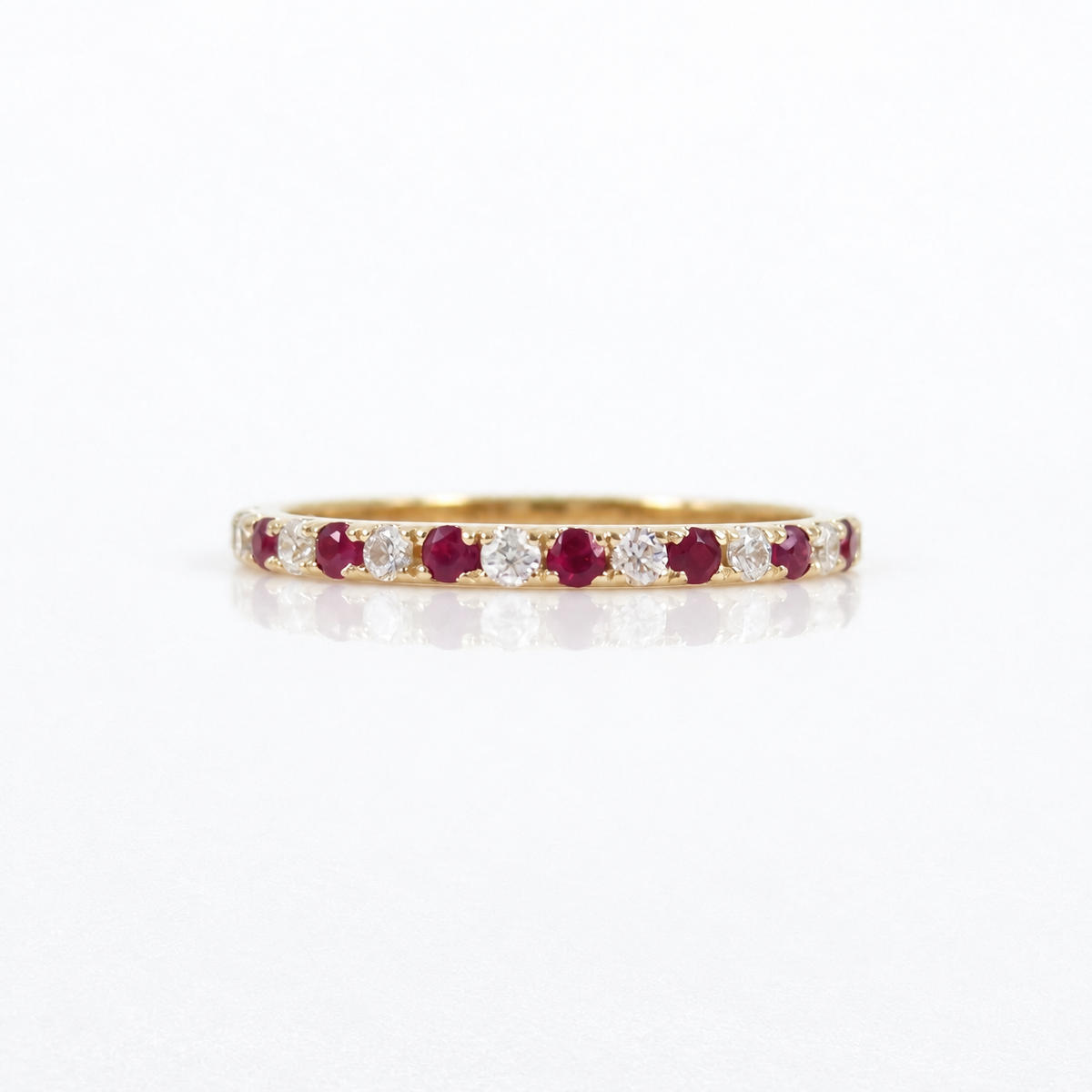 Natural Ruby & Diamond Eternity Band in 18K Gold – 1.6mm