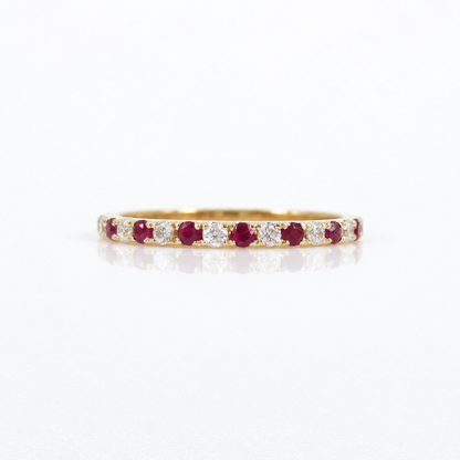 Natural Ruby & Diamond Eternity Band in 18K Gold – 1.6mm