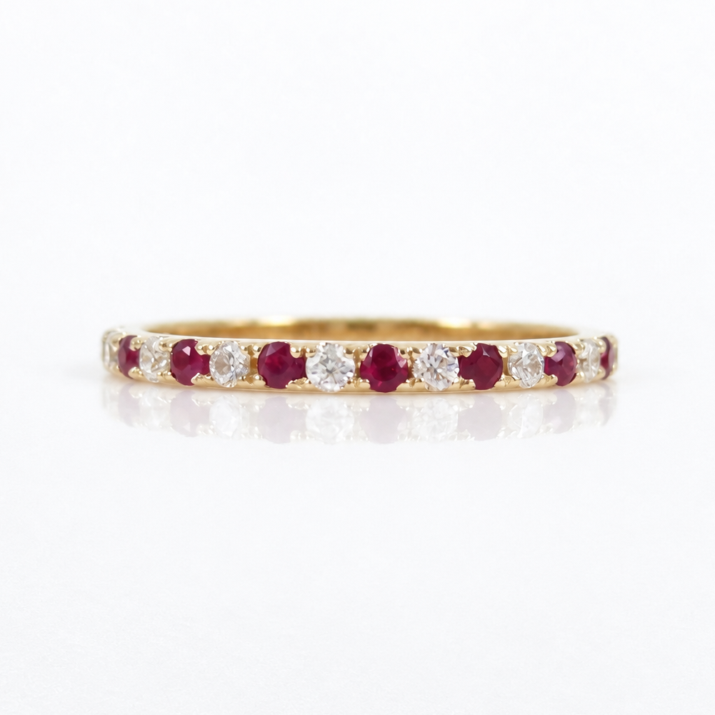 Natural Ruby & Diamond Eternity Band in 18K Gold – 1.6mm